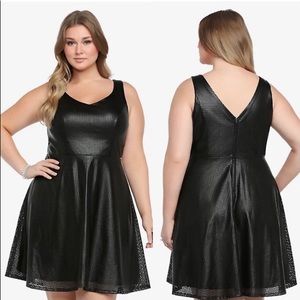 PERFORATED FAUX LEATHER SKATER DRESS